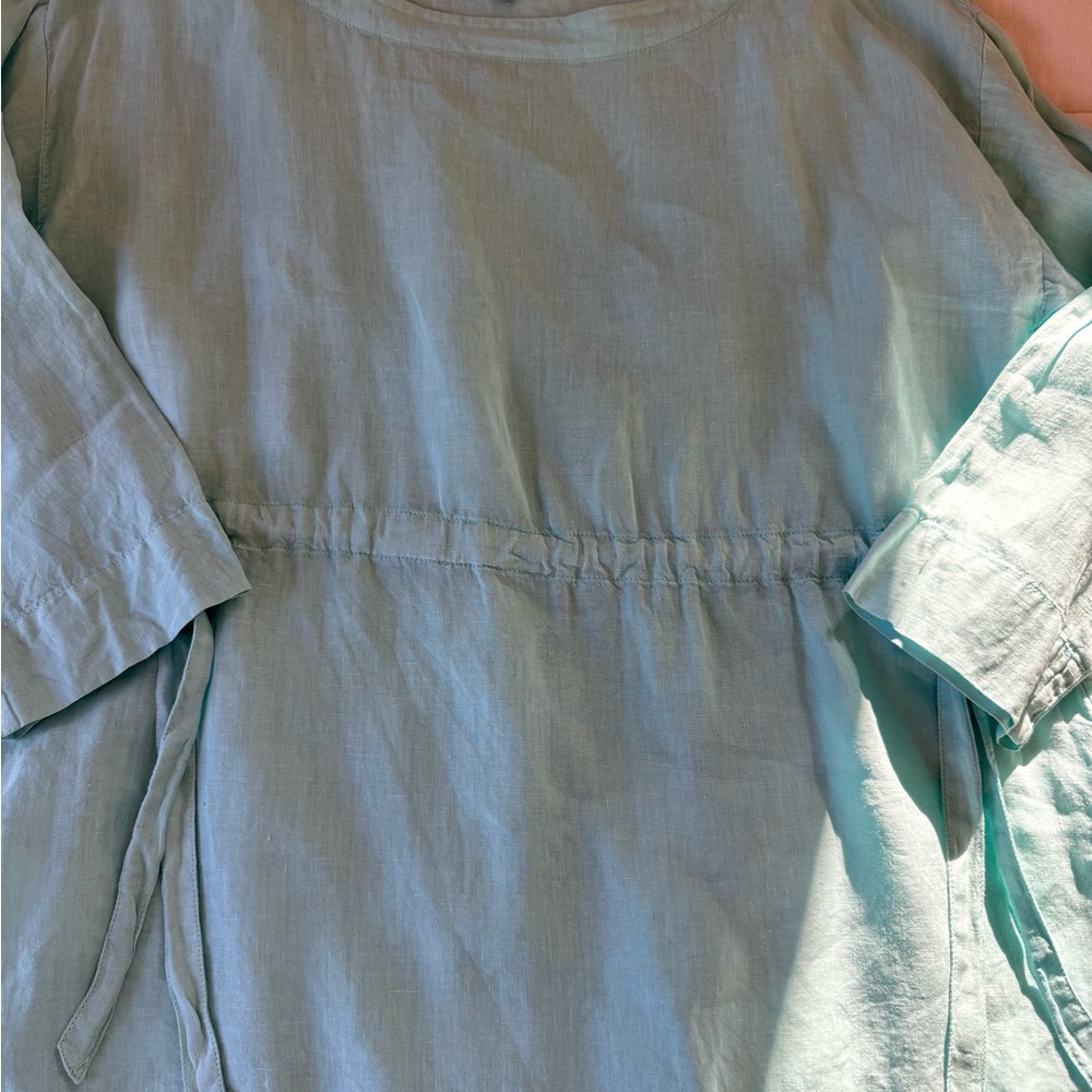 Eileen Fisher Capri Linen Bateau Neck 3/4 Sleeve Top